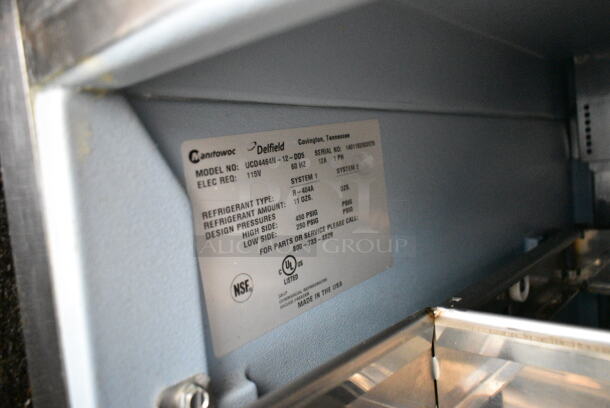 2014 Delfield UCD4464N-12-DD5 Stainless Steel Commercial Sandwich Salad Prep Table Bain Marie Mega Top w/ 4 Drawers, Over Shelf. 115 Volts, 1 Phase. Tested and Powers On But Does Not Get Cold - Image 10 of 10