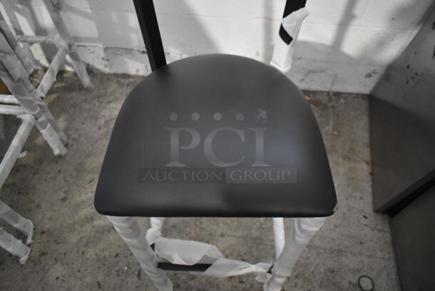 6 BRAND NEW SCRATCH AND DENT! Black Metal Bar Height Chairs w/ Black Seat Cushion and Wooden Back Rest. 6 Times Your Bid! - Image 4 of 5