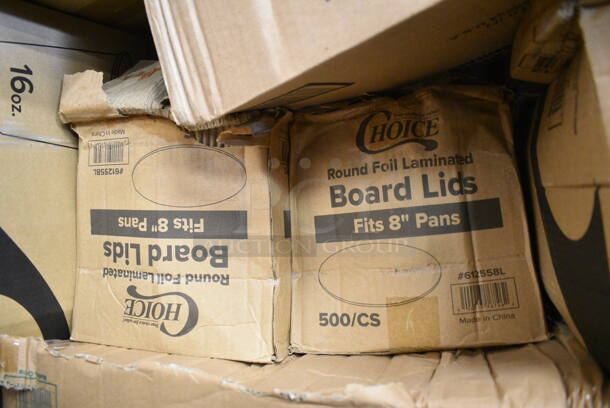 PALLET LOT of 22 BRAND NEW Boxes Including 2 Box 129MCS16B Choice 16 oz. Black 8" x 5 1/4" x 1 1/2" Rectangular Microwavable Heavy Weight Container with Lid - 150/Case, 395TO661 Ecochoice compostable Sugarcane Takeout, 2 Box 612558L Choice 8 1/8" Round Foil-Laminated Board Lid - 500/Case, 130WFORKWP Choice Individually Wrapped Medium Weight White Plastic Fork - 1000/Case, 500CC16HW Choice Heavy Weight 16 oz. Clear Plastic Cold Cup - 1000/Case, 433LSLCPIE Choice 5" Clear Hinged Slice Container with Low Dome Lid, Dart C57PST1 ClearSeal Hinged Lid Plastic Container 6" x 5 13/16" x 3" - 500/Case, Dart 60HT1 White Foam Hinged Lid Container 6" x 6" x 3" - 500/Case, 500CC12 Choice Clear PET Customizable Plastic Cold Cup - 12 oz. - 1000/Case, 433LSLCPIE Choice 5" Clear Hinged Slice Container with Low Dome Lid, Dart 12BWWCR Concorde 10-12 oz. White Non-Laminated Round Foam Bowl - 1000/Case. 22 Times Your Bid!  - Image 5 of 12