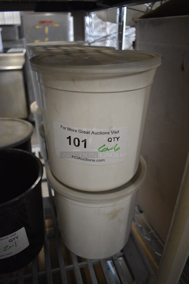 6 White Poly Containers w/ Lids. 7x7x7. 6 Times Your Bid! - Image 1 of 3