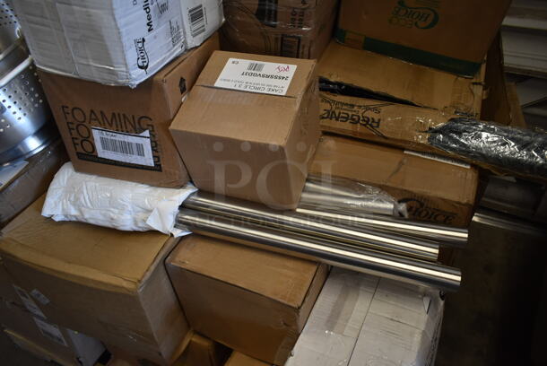 PALLET LOT of 35 BRAND NEW! Boxes Including 3 Box 26AT13H153 Delta Faucet T13H153 Universal Shower Head, Grab Bar, Lever Blade Handle, and Valve, C57PST1 Dart C57PST1 ClearSeal Hinged Lid Plastic Container 6" x 5 13/16" x 3" - 500/Case, 2 Box 129MCR24B Choice 24 oz. Black Round Microwavable Heavy Weight Container with Lid 7 1/4" - 150/Case, American Standard 6500175.002 Monterrey 0.5 GPM Deck-Mount Widespread Lavatory Faucet with 8" Centers, Cast Brass Spout, and Wrist Blade Handles, 80815759R Tablecraft 15759R 9" Red Plastic Diner Platter / Fast Food Basket with Base - 12/Pack, 2 Box 500LFLAT Choice Clear Flat Lid with Straw Slot - 9, 12, 16, 20, and 24 oz. - 1000/Case, 130WSPORK Choice Medium Weight White Plastic Spork - 1000/Case, 53004908, 245SSRSVGD3T Enjay .045-314RTBHGS 3 1/4" Silver and Gold Reversible Round Single Serve Dessert Board with Tab - 500/Case. 35 Times Your Bid! - Image 8 of 10