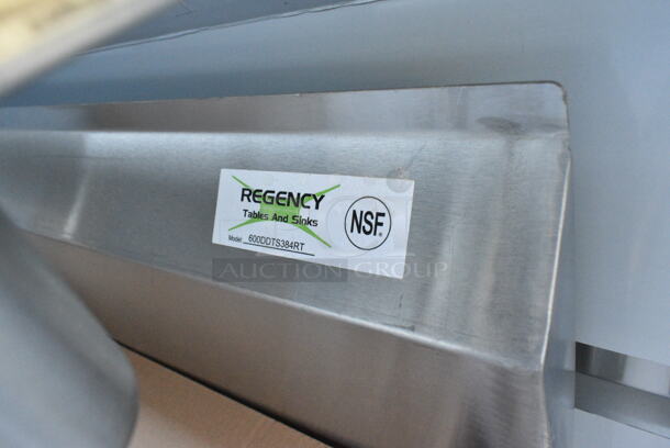 BRAND NEW SCRATCH AND DENT! Regency 600DDTS384RT 16-Gauge 7' Soiled / Dirty Dish Table with 3-Compartment Sink - 16" x 20" x 14" Bowls - Right Drainboard. No Legs.  - Image 10 of 10