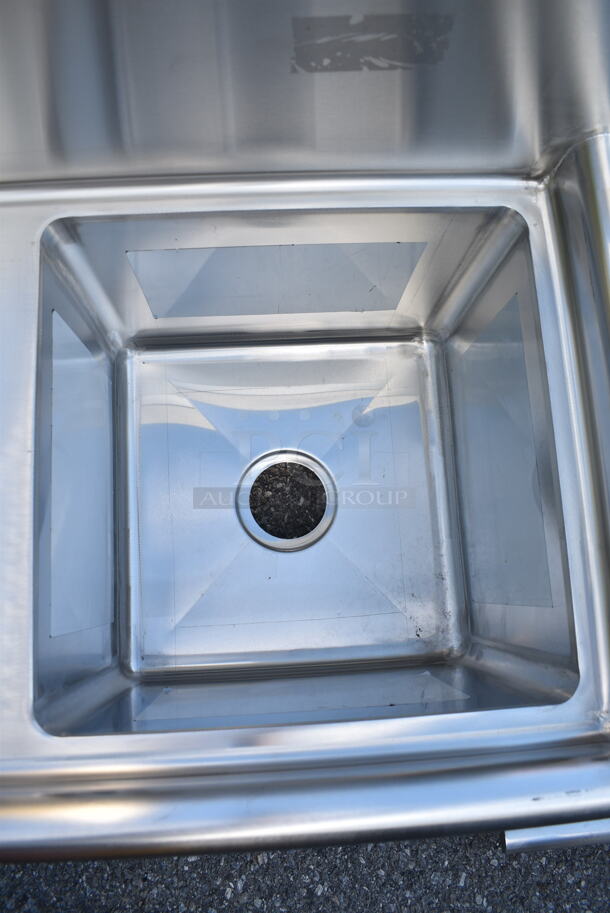 BRAND NEW SCRATCH AND DENT! Regency 600S31515 54" 16-Gauge Stainless Steel Three Compartment Commercial Sink with Galvanized Steel Legs and without Drainboards - 15" x 15" x 12" Bowls - Image 3 of 8