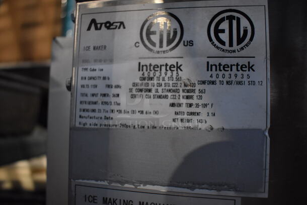Atosa YR140-AP-161 Stainless Steel Commercial Self Contained Ice Machine. 115 Volts, 1 Phase. 24x31x39 - Image 6 of 7