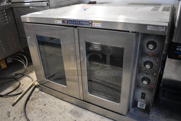 Bakers Pride 454BCOER2 Stainless Steel Commercial Electric Powered Full Size Convection Oven w/ View Through Doors, Metal Oven Racks and Thermostatic Controls. Missing Door Handles. 208 Volts, 1/3 Phase. 38x38x27 - Image 1 of 7