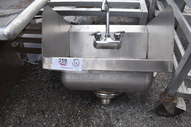 Stainless Steel Commercial Single Bay Wall Mount Sink w/ Faucet, Handles and Side Splash Guards. 17x14x18 - Image 4 of 4