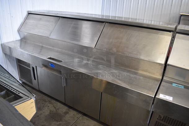 Randell Model PH96E3 Stainless Steel Commercial Sandwich Salad Prep Table Bain Marie Mega Top w/ 3 Doors on Commercial Casters. 96x41.5x55. Tested and Powers On But Does Not Get Cold - Image 2 of 5
