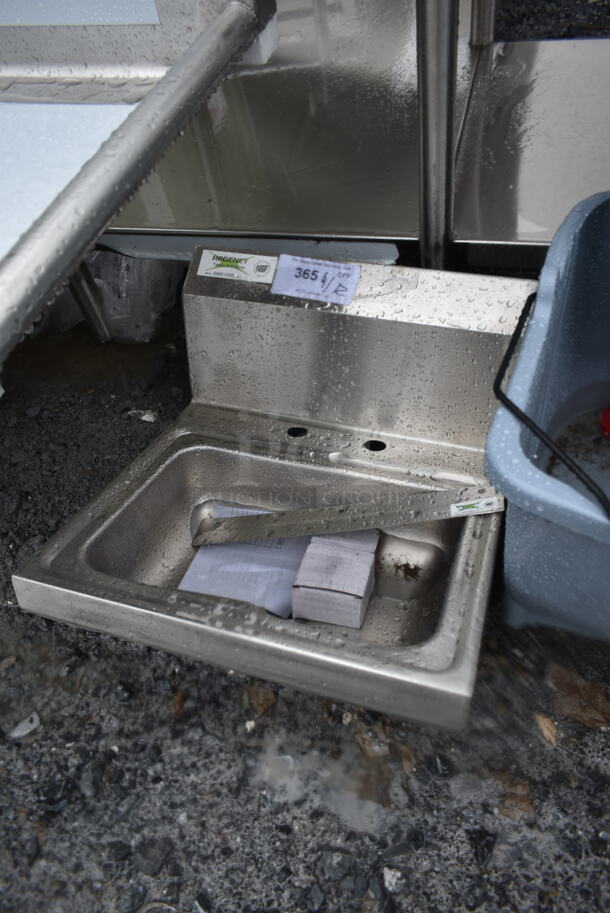 BRAND NEW SCRATCH AND DENT! Regency 600HS172HDN Stainless Steel 17" x 17" Wall Mounted Hand Sink with 4" Centers for Deck Mounted Faucet - Image 2 of 5