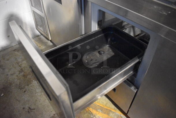 Randell 9050K-7M Stainless Steel Commercial Sandwich Salad Prep Table Bain Marie Mega Top w/ 2 Drawers, 2 Doors and Double Over Shelf on Commercial Casters. 115 Volts, 1 Phase. 84x33x68.5. Tested and Working! - Image 6 of 8