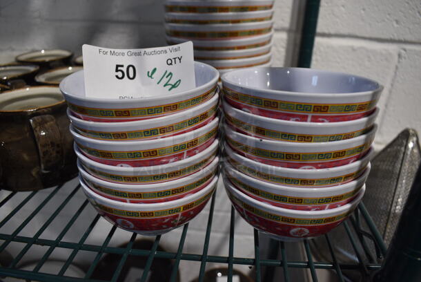ALL ONE MONEY! Lot of 12 White Poly Red / Green Patterned Bowls. 4.5x4.5x2.5 - Image 1 of 3
