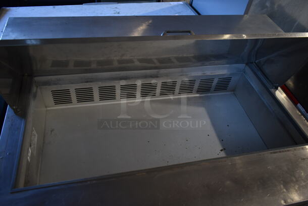 2014 Leader ESLM48S/C Stainless Steel Commercial Sandwich Salad Prep Table Bain Marie Mega Top on Commercial Casters. 115 Volts, 1 Phase. Tested and Powers On But Does Not Get Cold
 - Image 5 of 8