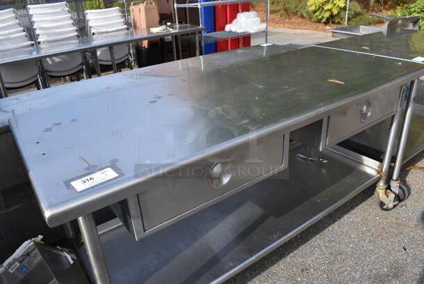 Stainless Steel Table w/ 2 Drawers and Under Shelf on Commercial Casters. 72x30x36 - Image 2 of 6