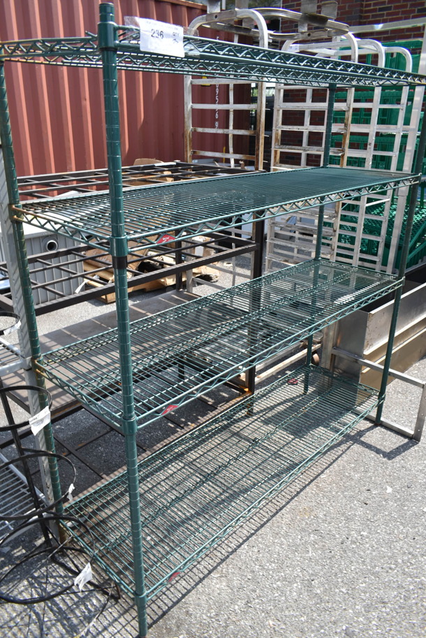 Metro Green Finish 4 Tier Wire Shelving Unit. BUYER MUST DISMANTLE. PCI CANNOT DISMANTLE FOR SHIPPING. PLEASE CONSIDER FREIGHT CHARGES.