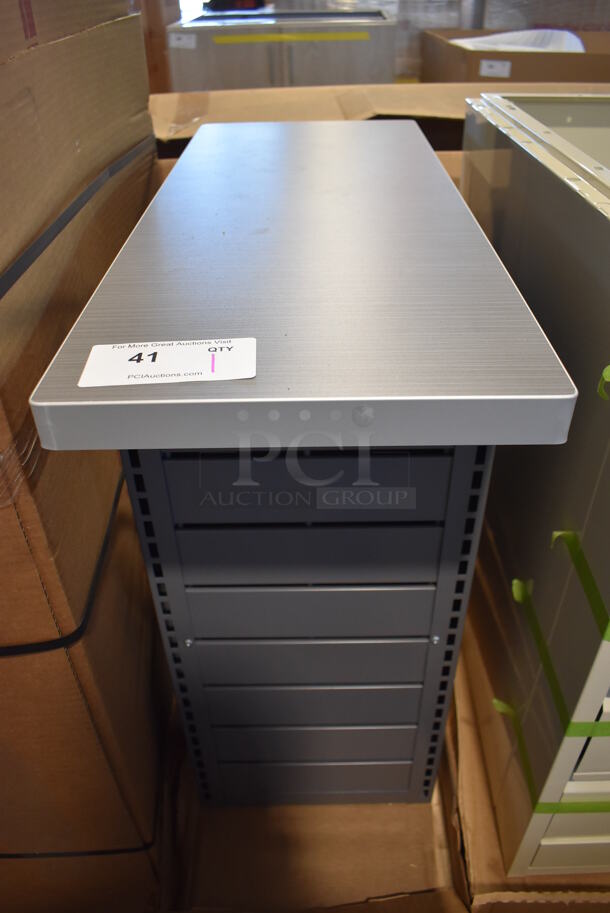 BRAND NEW! Royston Gray Metal Counter w/ Wood Pattern Countertop. 12x30x27.5
