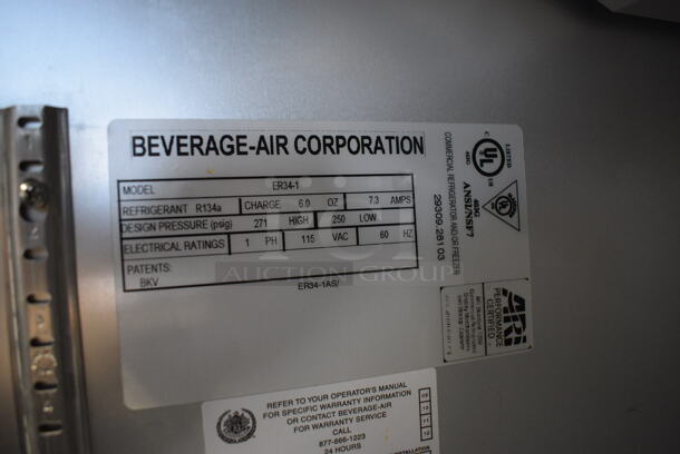 Beverage Air Model ER34-1 E Series ENERGY STAR Stainless Steel Commercial Wide Single Door Reach In Cooler w/ Poly Coated Racks on Commercial Casters. 115 Volts, 1 Phase. 35x34x84.5. Tested and Powers On But Does Not Get Cold - Image 6 of 6