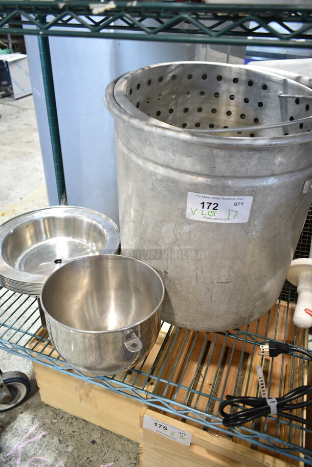 ALL ONE MONEY! Lot of Various Metal Items Including Mixing Bowl, Dome Covers and Stock Pot - Image 1 of 6