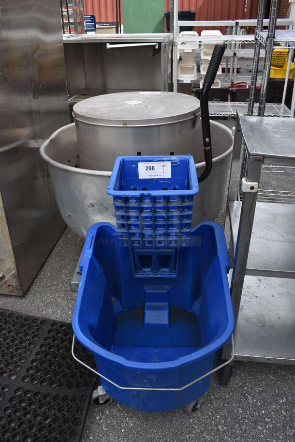 Blue Poly Mop Bucket on Commercial Casters w/ Wringing Attachment. 18x22x40