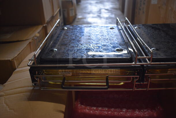 4 BRAND NEW IN BOX! Metal Rack w/ 2 Drop Ins and Black Poly Tray. 22.5x13.5x4.5. 4 Times Your Bid! - Image 2 of 3