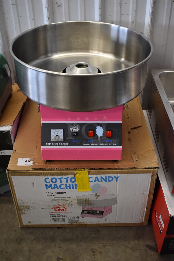 IN ORIGINAL BOX! Carnival King 382CCME21 Stainless Steel Commercial Countertop Cotton Candy Machine. 110 Volts, 1 Phase. 20.5x20.5x16. Tested and Does Not Power On