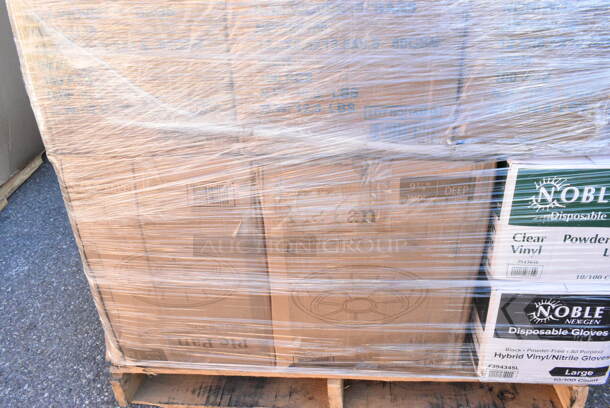 30 BRAND NEW! Items Including 394365L Noble Products Powder-Free Disposable Clear Vinyl Gloves for Foodservice - Large - 1000/Case, 394345L Noble NexGen Powder-Free Disposable Black Hybrid 3 Mil Thick Gloves - Large - 1000/Case, 395TO961 EcoChoice 9" x 6" x 3" Compostable Sugarcane / Bagasse 1 Compartment Take-Out Container - 200/Case, 552D6653 Chef & Sommelier D6653 47.36 oz. Open Up Decanter by Arc Cardinal - 2/Case, 130WSPOON Choice Medium Weight White Plastic Teaspoon - 1000/Case, 760WY9LT Lavex 9 oz. Translucent, Individually Wrapped Cups - 1000/Case, 395RP10PF EcoChoice No PFAS Added 10" Natural Bagasse Blend Plate - 500/Case. 30 Times Your Bid!  - Image 3 of 12