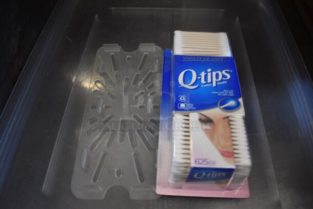 ALL ONE MONEY! Lot of 4 Poly Lids, Poly Strainer Insert and Box of Q-Tips. Includes 18x26x1. - Image 2 of 3