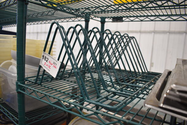 ALL OLNE MONEY! Tier Lot of Various Items Including 12 Stainless Steel Full Size Drop In Bin Lids and 2 Green Finish Racks - Image 2 of 4