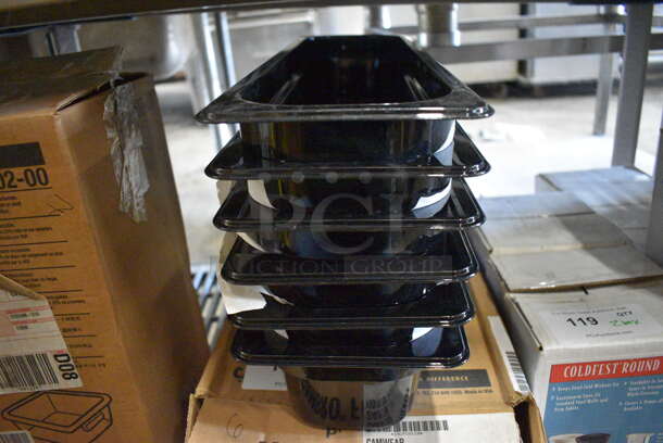 6 BRAND NEW IN BOX! Cambro Black Poly Drop In Bins. 6.5x21x4. 6 Times Your Bid!