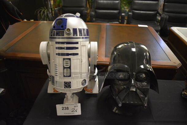 2 Various Countertop Star Wars Figurines; R2D2 and Darth Vader Head. 11x14x13, 11x14x17. 2 Times Your Bid!