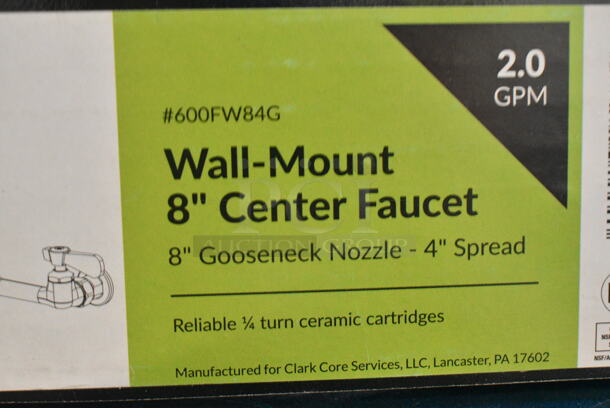 BRAND NEW SCRATCH AND DENT! Regency 600FW84G Wall Mount Faucet with 3 1/2" Swivel Gooseneck Spout and 8" Centers - Image 3 of 3