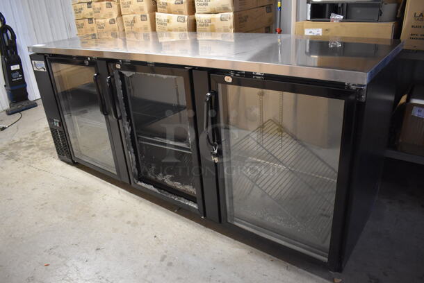 BRAND NEW SCRATCH AND DENT! Avantco 178UBB4GHC Metal Commercial 3 Door Back Bar Cooler Merchandiser. Center Door Is Missing Glass. 115 Volts, 1 Phase. 90.5x28x36. Tested and Working! - Image 2 of 10