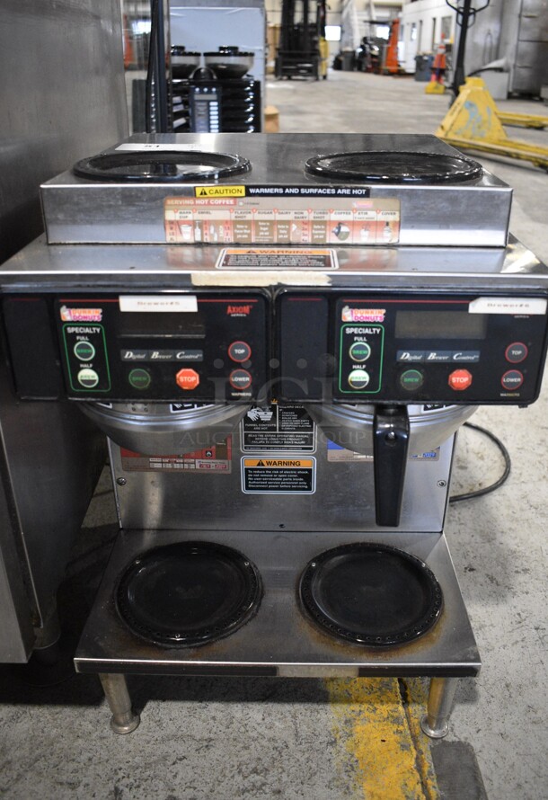 2012 Bunn Model AXIOM 2/2 TWIN Stainless Steel Commercial Countertop 4 Burner Coffee Machine w/ 2 Metal Brew Baskets. 120/208-240 Volts, 1 Phase. 16x18x23