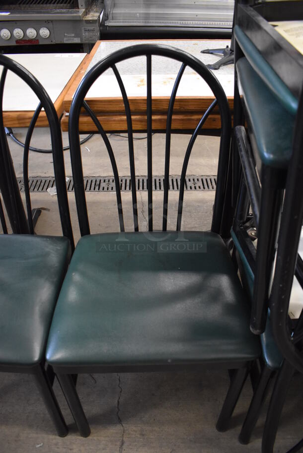 4 Black Metal Dining Chairs w/ Green Seat Cushion. Stock Picture - Cosmetic Condition May Vary. 16x17x36. 4 Times Your Bid! - Image 2 of 5