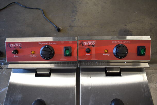 BRAND NEW SCRATCH AND DENT! Avantco 177F202 Stainless Steel Commercial Countertop Electric Powered 2 Bay Deep Fat Fryer w/ 2 Lids and 2 Fry Baskets. 208/240 Volts, 1 Phase. - Image 3 of 9