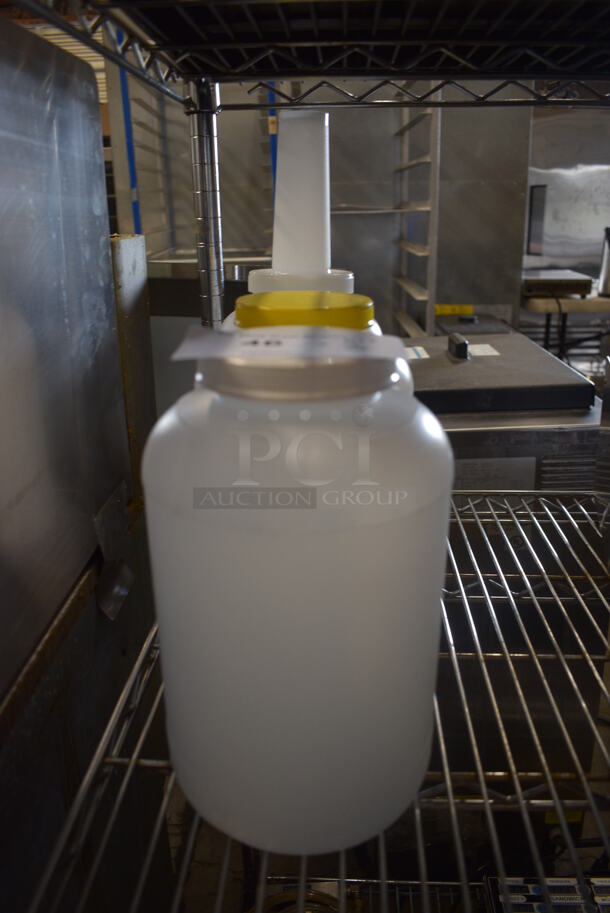 ALL ONE MONEY! Lot of 3 Poly Containers w/ 2 Flat Lids and 1 Pourer Lid. 6x6x10 - Image 1 of 3