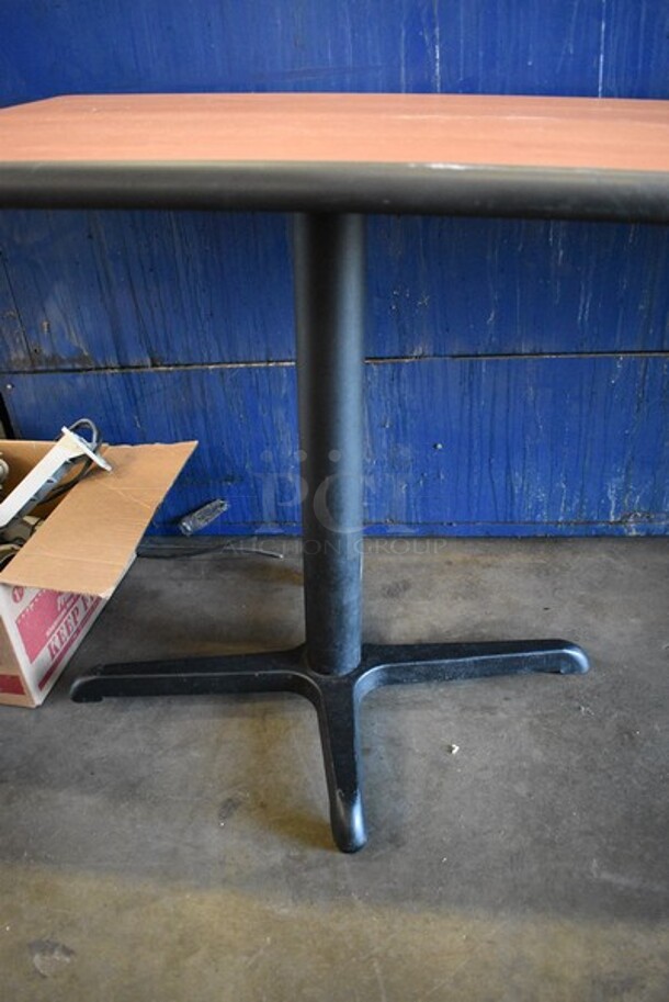 Wood Pattern Table w/ Black Metal Table Base. Stock Picture - Cosmetic Condition May Vary. 44x24x30. - Image 4 of 4