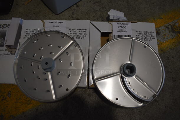 BRAND NEW SCRATCH AND DENT! Robot Coupe Model R 301 U Series D Metal Commercial Countertop Food Processor w/ Bowl, Lid, S Blade, Slicing Blade, Grating Blades and Continuous Feed Head Attachment. 120 Volts, 1 Phase. 8x12x17. 8.5x13x14. Tested and Working! - Image 8 of 9