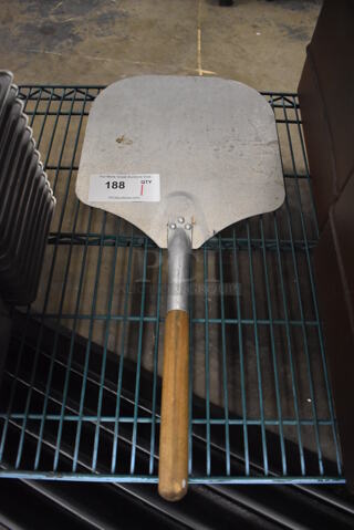 Metal Pizza Peel w/ Wooden Handle. 12x26x1