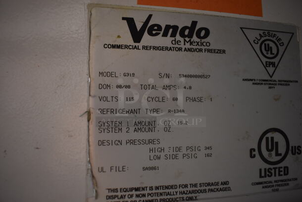Vendo G319 Commercial Merchandiser Cooler With Polycoated Shelves. 115V, 1 Phase. Tested and Working! - Image 6 of 6