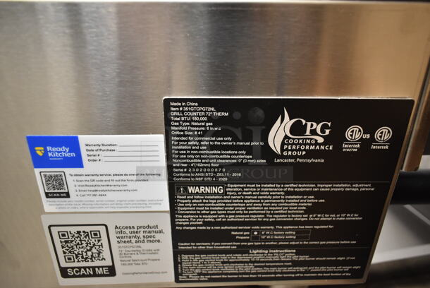 BRAND NEW SCRATCH AND DENT! 2023 Cooking Performance Group CPG 351GTCPG72NL Stainless Steel Commercial Countertop Natural Gas Powered Flat Top Griddle. 180,0000 BTU. - Image 4 of 4