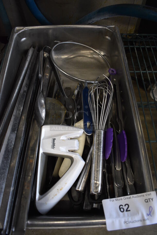 ALL ONE MONEY! Lot of Various Utensils Including Whisk, Adapter Bars and Strainer in Stainless Steel Full Size Bin! - Image 2 of 3
