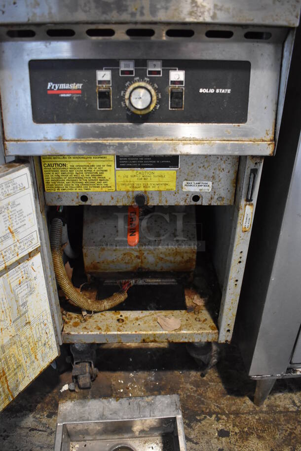 Frymaster H122SD Stainless Steel Commercial Floor Style Electric Powered Deep Fat Fryer on Commercial Casters. 240 Volts, 3 Phase.  - Image 5 of 6