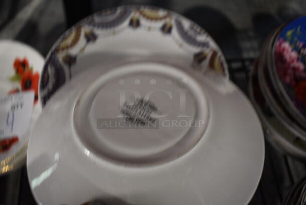 12 White Ceramic Saucers w/ Blue Patterned Rim. 6x6x1. 12 Times Your Bid! - Image 2 of 3
