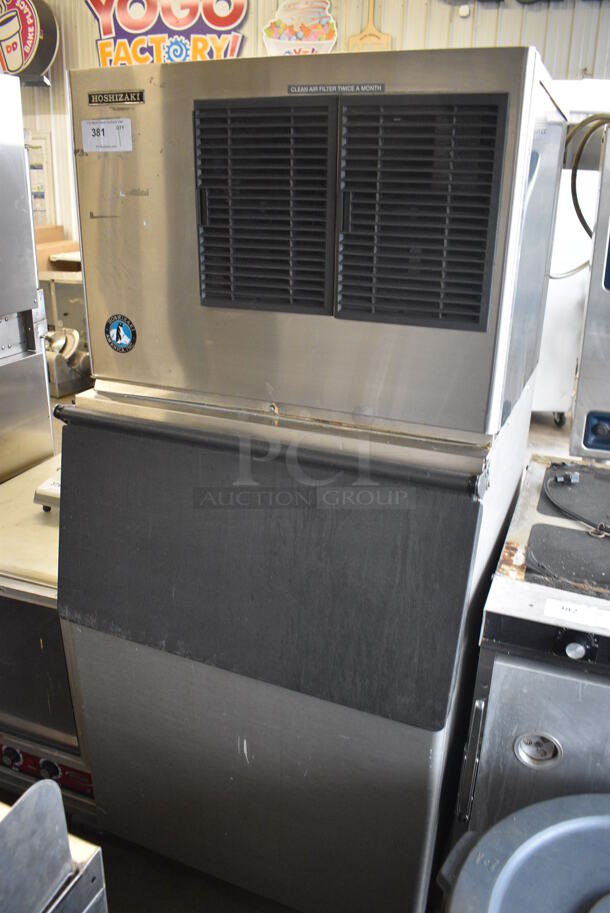 Hoshizaki Stainless Steel Commercial Ice Machine Head on Commercial Ice Bin. 31x33x69