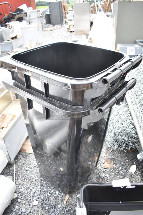 2 BRAND NEW SCRATCH AND DENT! Lavex 475TCWCN50BK 50 Gallon Black Wheeled Rectangular Trash Can. No Lids. 2 Times Your Bid!  - Image 3 of 5