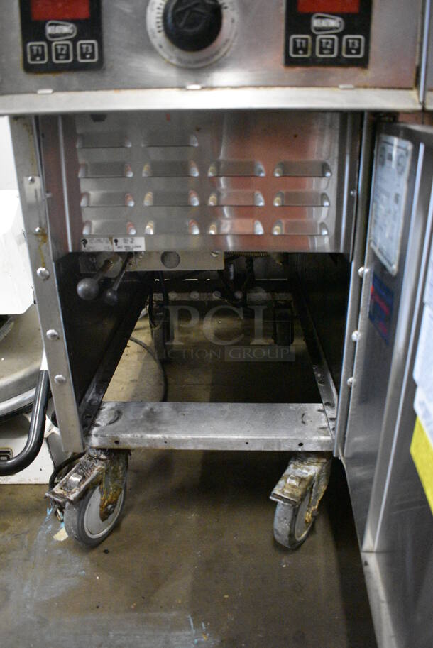 Keating Model 14TFMRI Stainless Steel Commercial Floor Style Natural Gas Powered 3 Bay Instant Recovery Deep Fat Fryer w/ Filtration System and 6 Metal Fry Baskets on Commercial Casters. 46x31.5x55 - Image 8 of 12