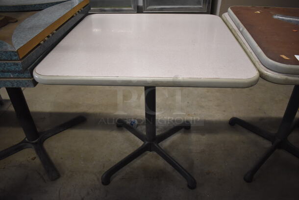 2 Gray Dining Table on Black Metal Table Base. Stock Picture - Cosmetic Condition May Vary. 30x30x29. 2 Times Your Bid!