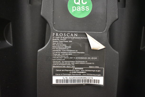 Proscan PA1271 Light Up Bluetooth Speaker. 14x10x17 - Image 6 of 6