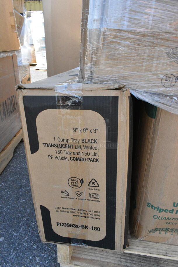 26 BRAND NEW Boxes Including 2 Box 795PLAKFT4 EcoChoice 7 7/8" x 5 1/2" x 3 1/2" Kraft PLA Lined Compostable #4 Take-Out Container - 160/Case, 127P400C 4 oz. Clear Plastic Souffle Cup / Portion Cup, 500CC32P Choice Clear PET Plastic Cold Cup - 32 oz. - 500/Case, 500CC32PHD Choice Heavy Duty 32 oz. Pedestal Heavy Weight Clear PET Plastic Cold Cup - 500/Case, 2 Box 760SOUP8KPA Choice 8 oz. Kraft Poly-Coated Paper Food Cup with Vented Paper Lid - 250/Case, 130WBKFORKH Choice Black Heavy Weight Wrapped Plastic Fork - 1000/Case, 127P400C Choice 4 oz. Clear Plastic Souffle Cup / Portion Cup - 2500/Case, 966TALLFLDN Choice Kraft Natural Tall-Fold 6" x 13" Dispenser Napkin - 8000/Case, 760SOUP3KPA Choice 32 oz. Kraft Poly-Coated Paper Food Cup with Vented Paper Lid, 433NHT101 Choice 1/6 Standard Size White "Thank You" Standard-Duty Plastic T-Shirt Bag - 700/Case, 130BKFKSX500 Choice Black Extra Heavy Weight Wrapped Plastic Cutlery Pack - 500/Case, 130WBKFORKH Choice Black Heavy Weight Wrapped Plastic Fork - 1000/Case, 128HD8COMBO Choice Heavy Duty 8 oz. Microwavable Translucent Plastic Deli Container and Lid Combo Pack, 130WHSPOONWX Choice White Extra Heavy Weight Wrapped Plastic Teaspoon - 1000/Case. 26 Times Your Bid!  - Image 2 of 12