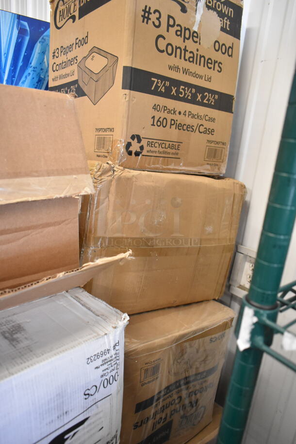 PALLET LOT of 20 BRAND NEW Boxes Including Tuxton BPM-135L 13.5 oz. Porcelain White Newport China Mug - 36/Case, Tuxton ALF-0303 Alaska 3 oz. Stackable Bright White China Espresso Cup - 36/Case, 127P150C Choice 1.5 oz. Clear Plastic Souffle Cup / Portion Cup - 2500/Case, 5002CPTENAT Lavex 2-Ply Natural Kraft Center Pull Paper Towel 510' Roll - 6/Case, 130BKFSNSPH Visions Wrapped Black Heavy Weight Cutlery Pack with Knife, Fork, Spoon, Napkin S&P  - 500/case, 2 Box 130HBKCUTFW Visions Individually Wrapped Black Heavy Weight Plastic Fork - 1000/Case, 760SOUP6WB Choice 6 oz. White Double Poly-Coated Paper Food Cup - 1000/Case, 795PTOKFTW3 Choice 8 1/2" x 6" x 2 1/2" Kraft Folded Paper #3 Take-Out Container with Window - 160/Case. 20 Times Your Bid! - Image 9 of 10