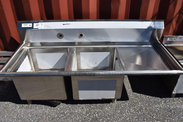 BRAND NEW! Regency Stainless Steel Commercial 2 Bay Sink w/ Right Side Drainboard. Does Not Have Legs. 56x23x26. Bays 17x17x12. Drain Board 17x19